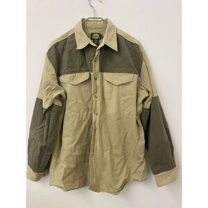Mens Vintage Cabelas Heavy Weight Colorblock Shirt Hunting Field Khaki XL